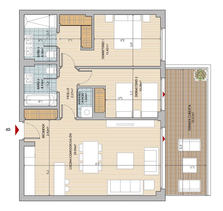 2 Bedroom 2 Bathroom Apartment Plan
